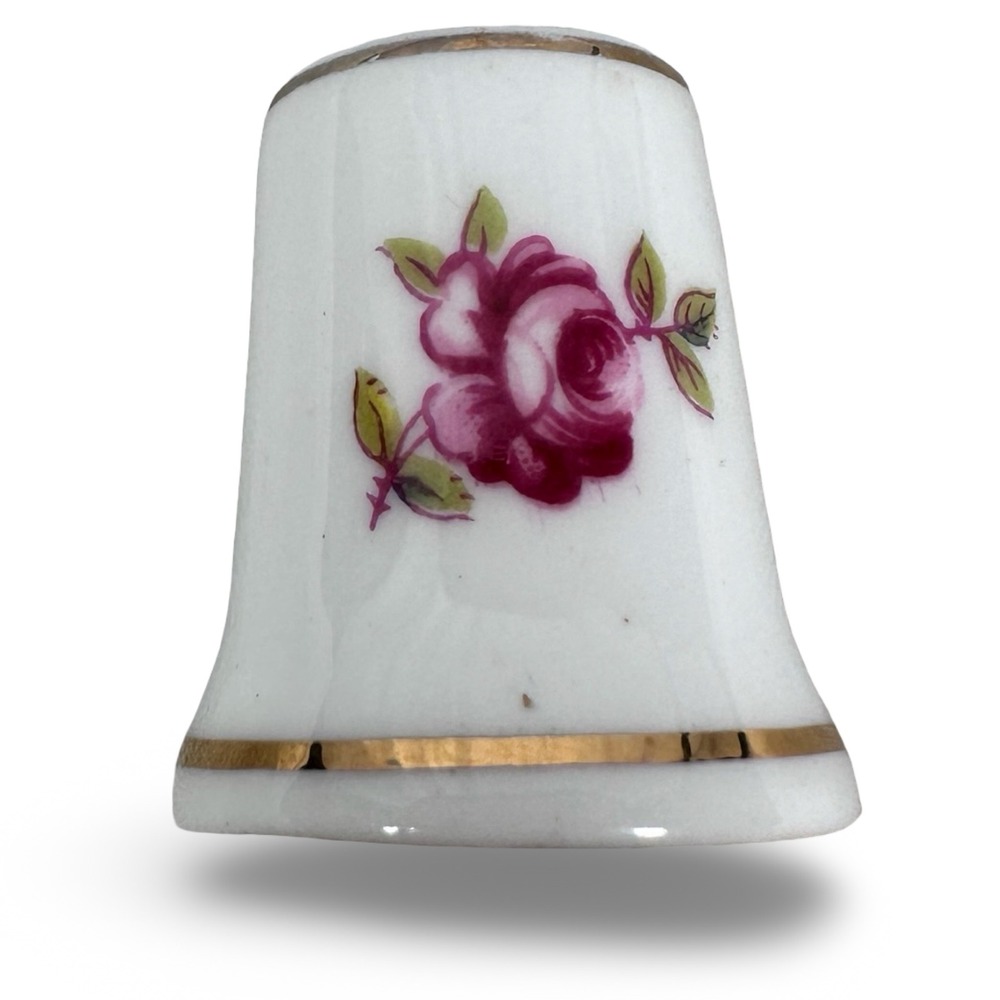Royal Adderley Bone China Thimble Pink Rose Floral Gold Trim England Vintage